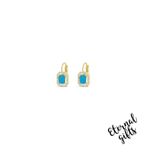 French Clip Square Earring in Turquoise By Absolute Jewellery E2170TQ
