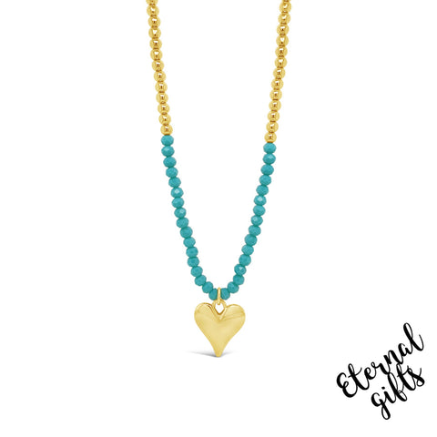 Heart Beaded Necklace In Turquoise by Absolute Jewellery N2195TQ