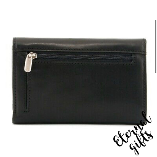 Luxury Italian leather double flap purse by Tony Perotti. Black