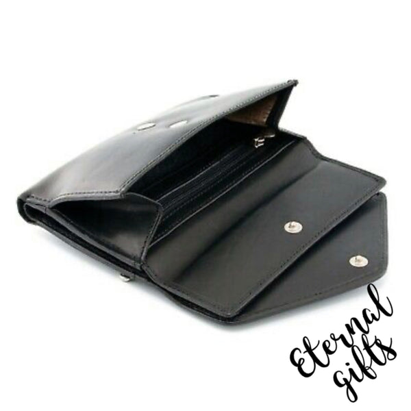 Luxury Italian leather double flap purse by Tony Perotti. Black