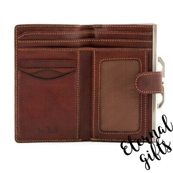 Italian Brown Leather Flap Over Frame Purse By Tony Perotti