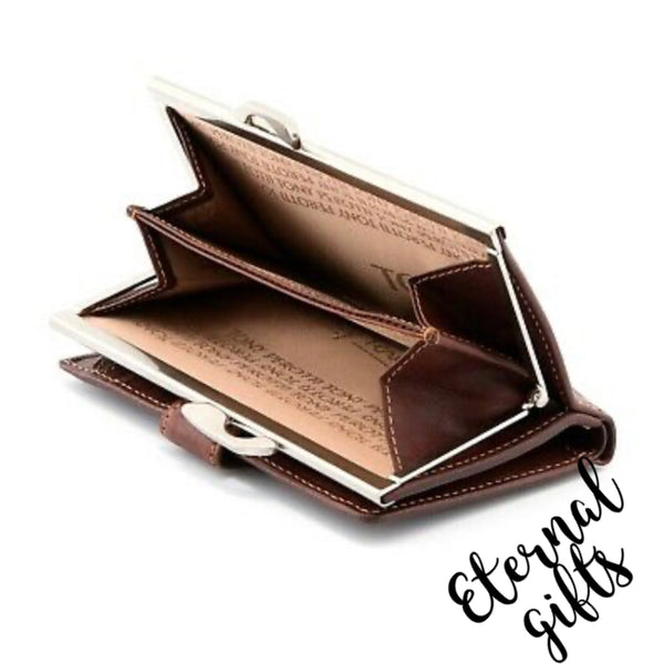 Italian Brown Leather Flap Over Frame Purse By Tony Perotti
