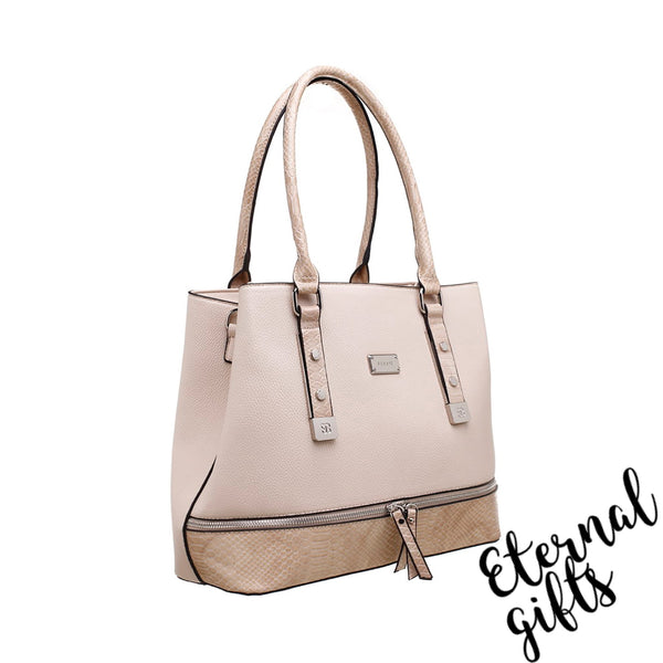 Croc Print Zip Feature Tote Bag in Beige