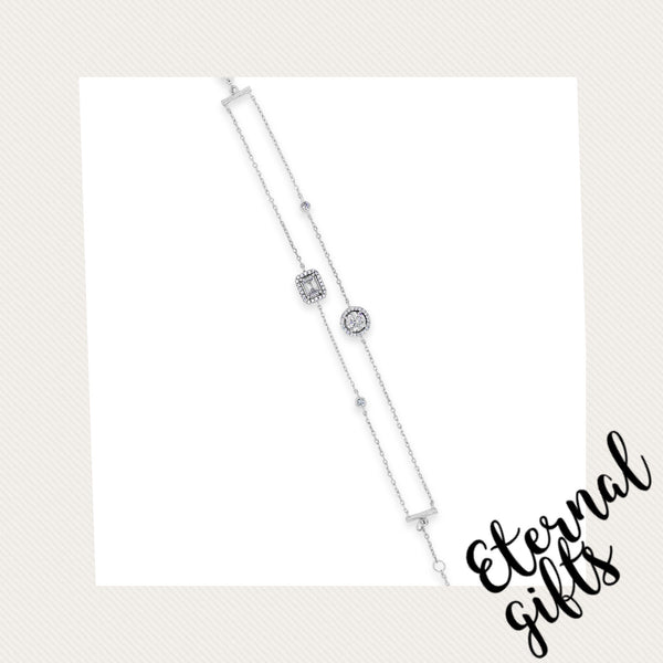 Sterling Silver Layered Square and Round Stone Bracelet (SB128SL)- Absolute Jewellery