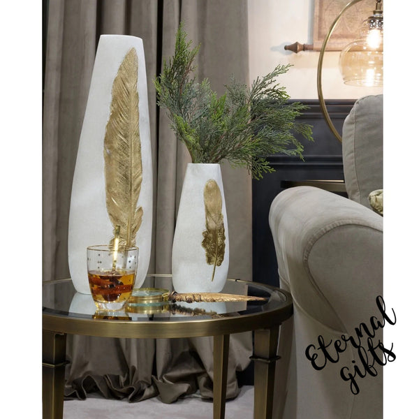 Gold Leaf Feather Vase (Small) - Mindy Brownes Interiors