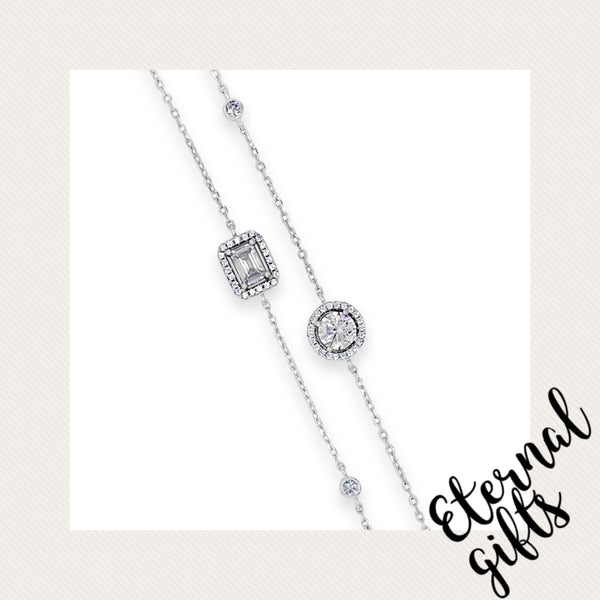 Sterling Silver Layered Square and Round Stones Neckpiece (SN115SL) -Absolute Jewellery