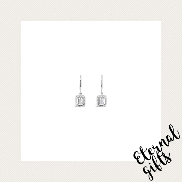 Sterling Silver Drop Square Diamond Earrings (SE127SL)-Absolute Jewellery