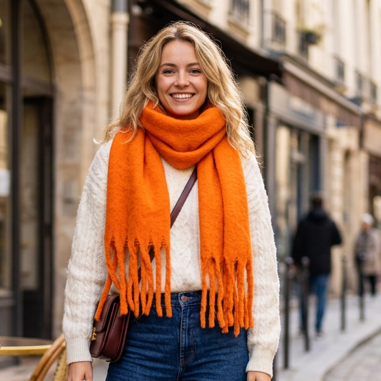 Solid scarf with large fringe: Orange