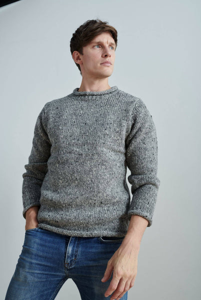 Raheen Tweed Roll Neck Mens Sweater - Light Grey