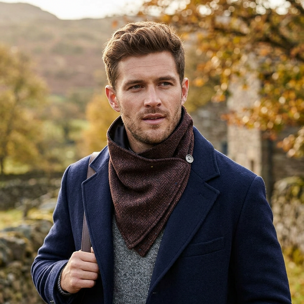 Brown Herringbone Tweed Snood with Reversible Velvet by Celtic Tweed