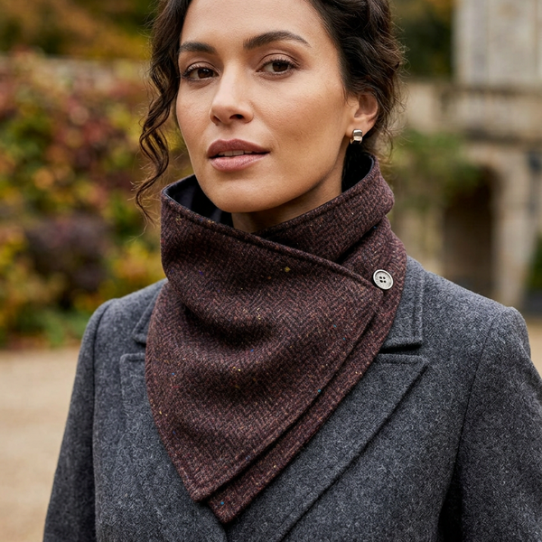 Brown Herringbone Tweed Snood with Reversible Velvet by Celtic Tweed