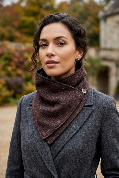 Brown Herringbone Tweed Snood with Reversible Velvet by Celtic Tweed