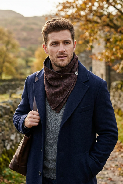 Brown Herringbone Tweed Snood with Reversible Velvet by Celtic Tweed