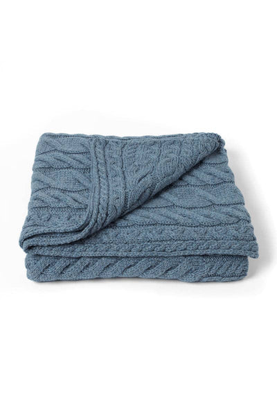 Silver Strand Supersoft Aran Cable Throw Aran Woolen Mills - Blue