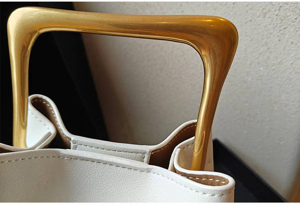 Geometric Artistic Design Metal Handle Leather Bag in Black or White by Sook Stainable