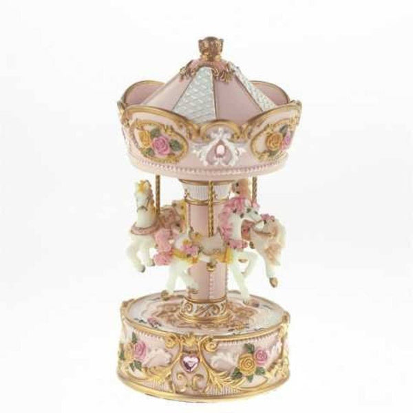 Music box - intricately decorated pink beige carousel