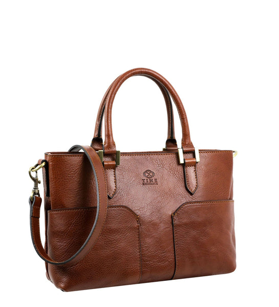 Womens Leather Handbag Shoulder Bag in Cognac - Camilla by Time Resistance