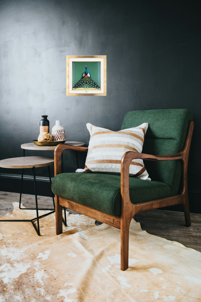 Framed Peacock (with blue ribbon and golden nail for hanging) by Odalisque Paris 20cm  20cm