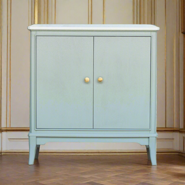 The Monroe 2 Door Cabinet in Sage with Marble Top