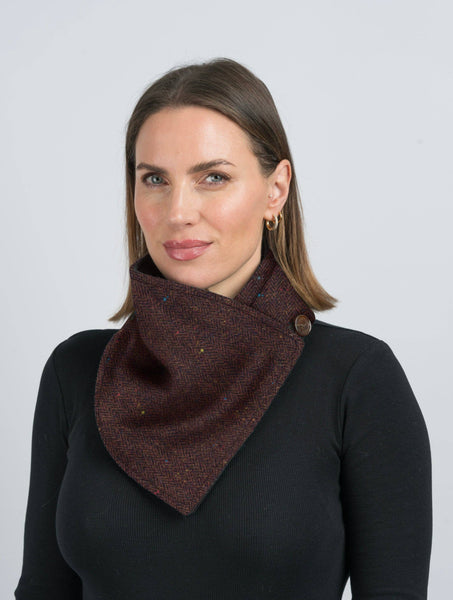 Brown Herringbone Tweed Snood with Reversible Velvet by Celtic Tweed