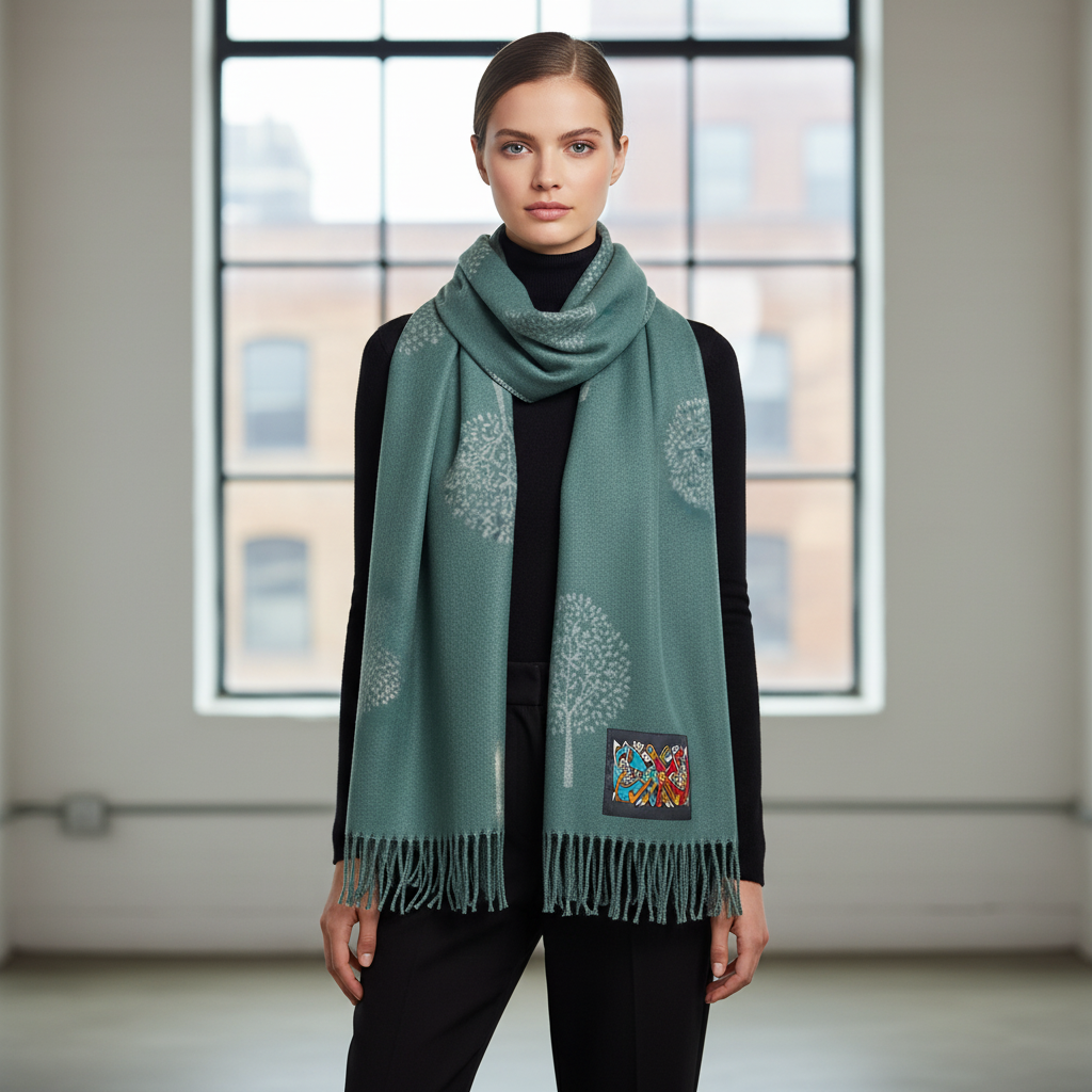 Large Double Sided Tree Scarf Sage  & Grey