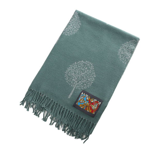 Large Double Sided Tree Scarf Sage  & Grey