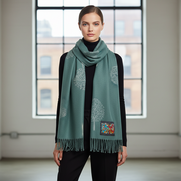 Large Double Sided Tree Scarf Sage  & Grey