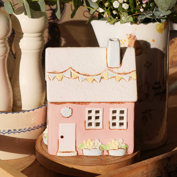 Pink ceramic tea light candle holder house Country 15,5 cm I