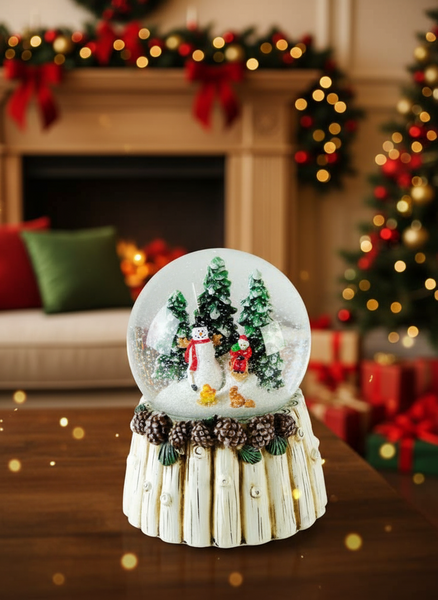 Snowglobe 100 mm snowman with child in the forest