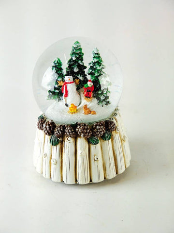 Snowglobe 100 mm snowman with child in the forest