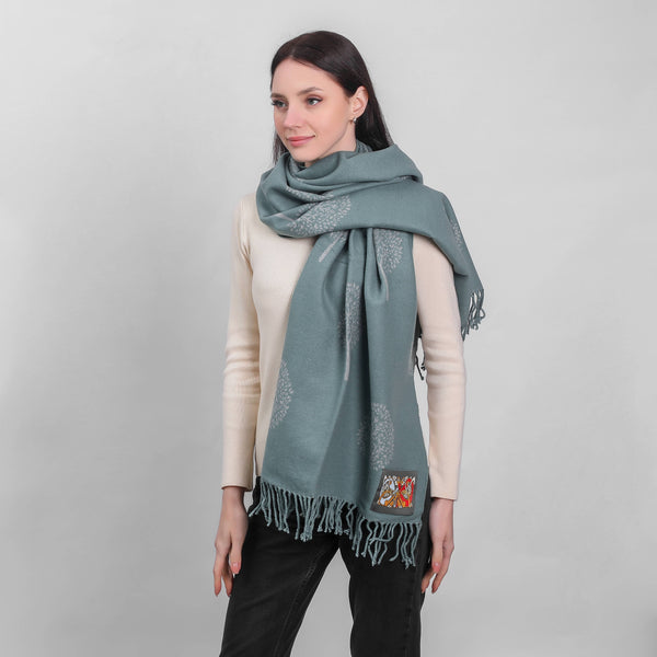 Large Double Sided Tree Scarf Sage  & Grey