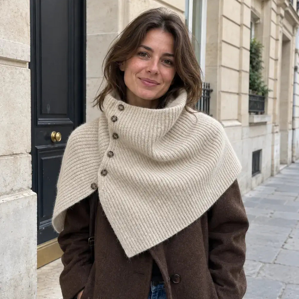 5 Buttoned collar Shawl in Beige