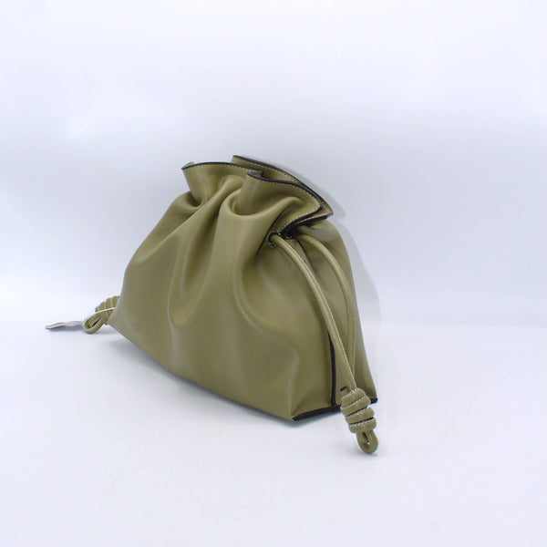 Genuine Leather Drawstring Pouch Shoulder Bag in Sage Green by Sustainable Brand Sook Stainable