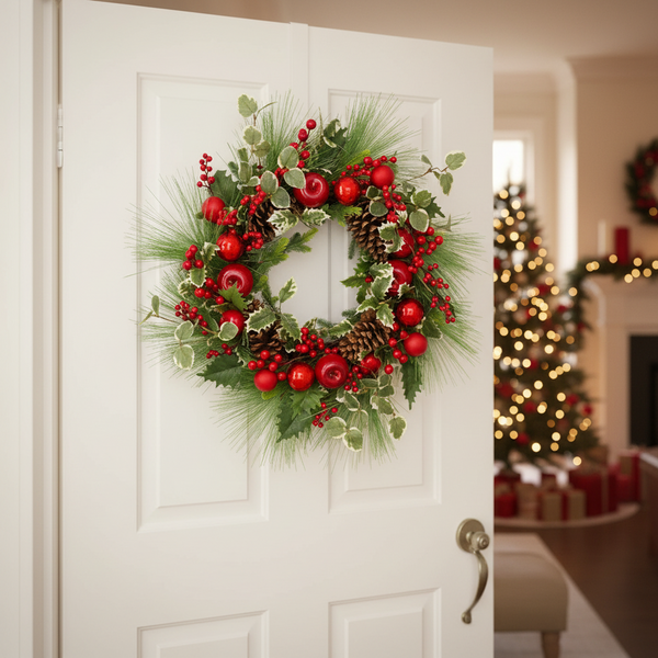 Apple, Berry & Holly Leaf Wreath by Enchante Large