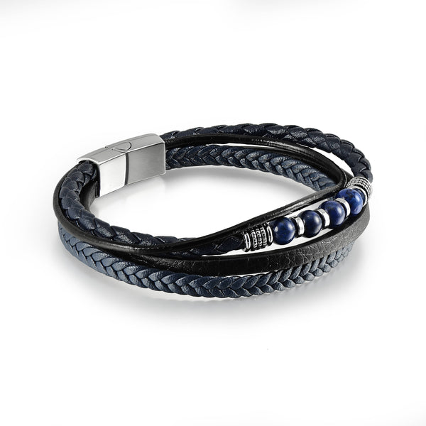 Men's bracelet Multi Strand Leather and Beaded Bracelet
