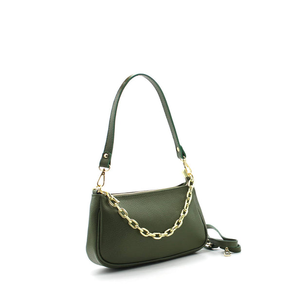 Leather Lou pouch bag with chain in Emerald Green by Vimoda