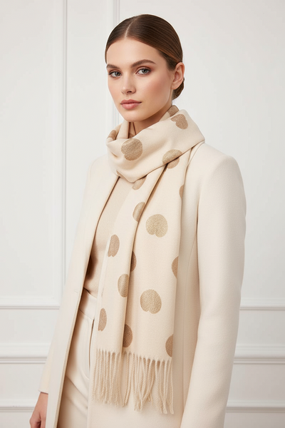 Wool scarf with heart pattern in Cream or Red