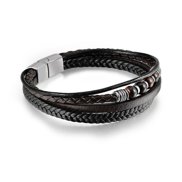 Men's bracelet Multi Strand Leather and Beaded Bracelet