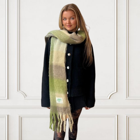 Check Scarf Mixed Greens 35cm x 216cm