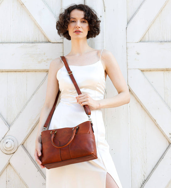 Womens Leather Handbag Shoulder Bag in Cognac - Camilla by Time Resistance