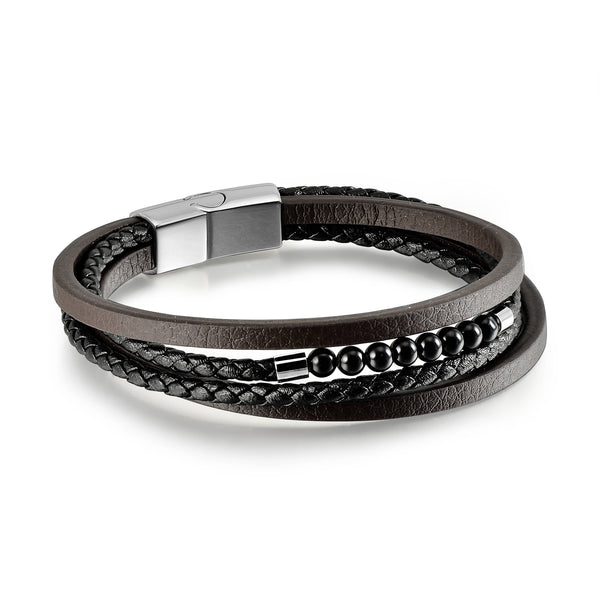 Men's bracelet Multi Strand Leather and Beaded Bracelet