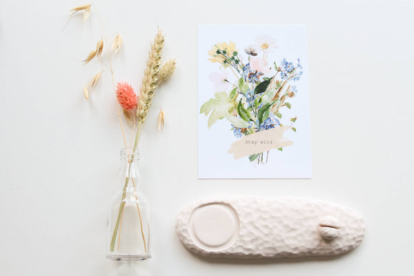 ‘Stay Wild’ Ceramic Presentation with Vase , Wildflowers and Stay Wild by Poca Ceramics