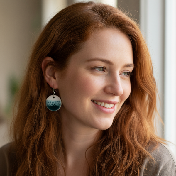 Seaside Green/White (Medium round drop) by Clare Butler