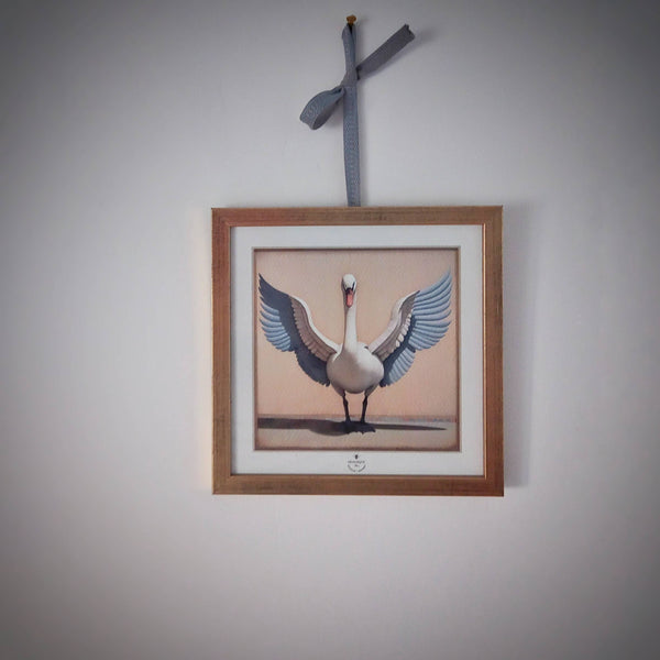 Swan Framed Print (with antique ribbon and gold nail  for hanging) by Odalisque Paris