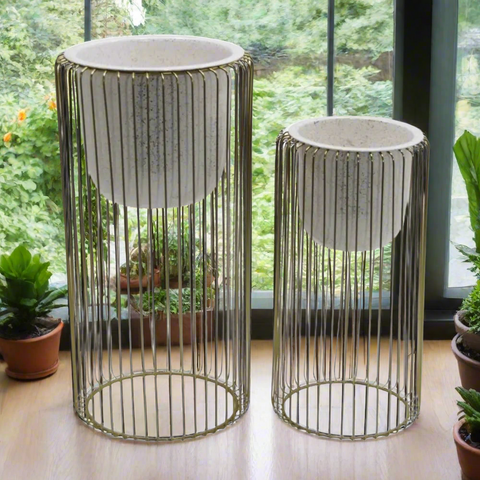 Planter stands in Gold with white pot in large and small