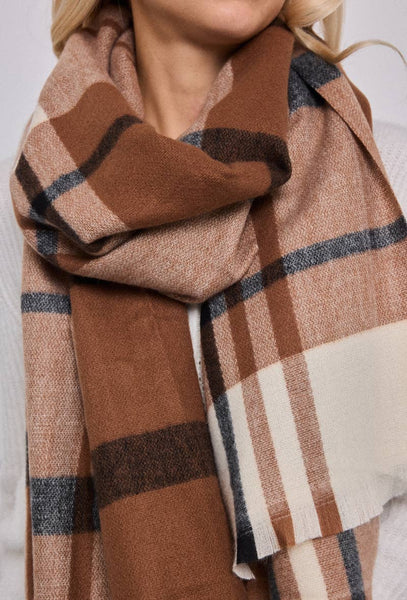 Checked Wool Scarf in browns and creams
