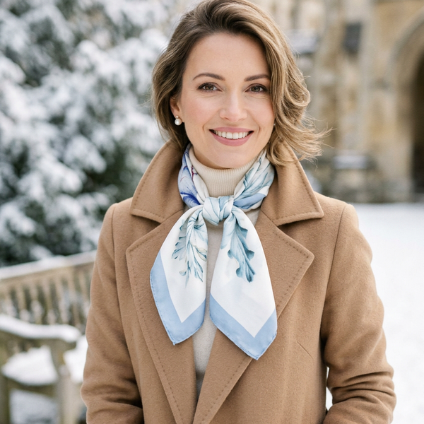 Printed square scarf – Pastel Elegance in Blue