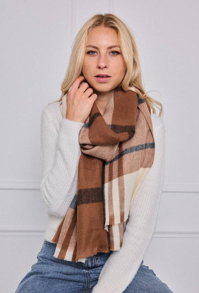 Checked Wool Scarf in browns and creams