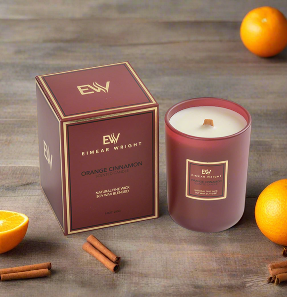 ORANGE CINNAMON SCENTED CANDLE 8.8oz 250g by Eimear Wright Candles 50 hour burn time