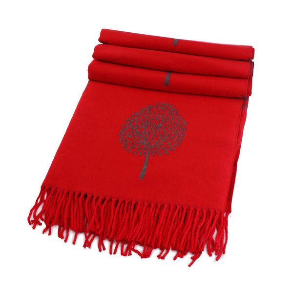 Large Double Sided Tree Scarf  Red & Grey